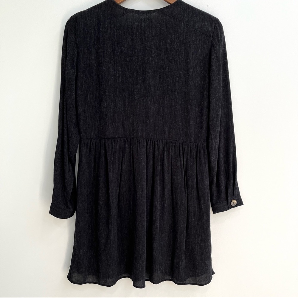 MNG Mango charcoal gray babydoll long sleeve button front dress size 4 - Picture 2 of 8